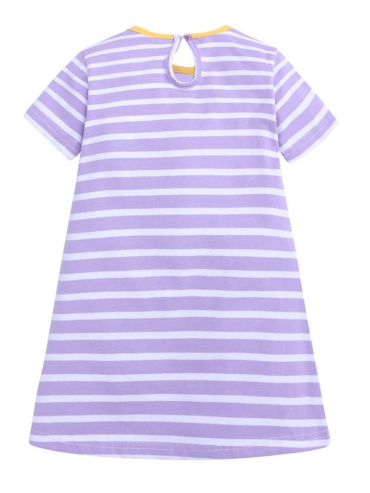 Peeking Giraffe Purple Striped Short Sleeve Girls Dress - 12M to 4Y - Stylemykid.com