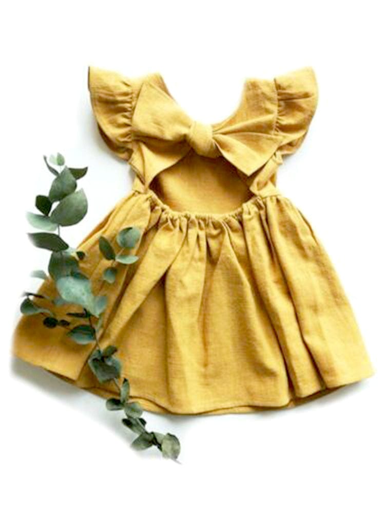 Gold Tie Bow Back Girls Party Dress - 6m to 4y - Stylemykid.com