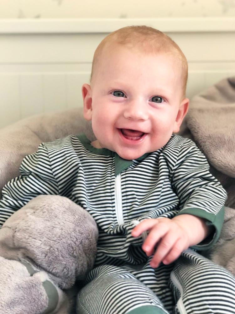Green Monochrome Stripes Baby Zip Sleepsuit with Hand & Feet Cuffs - Stylemykid.com