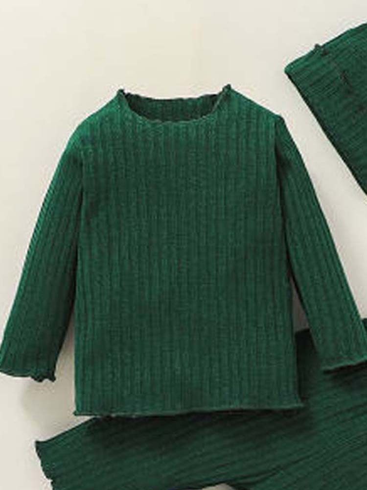 Dark Green Ribbed Top, Bottoms and Matching Hat - 3 Piece Baby Outfit - 9 to 24 Months - Stylemykid.com