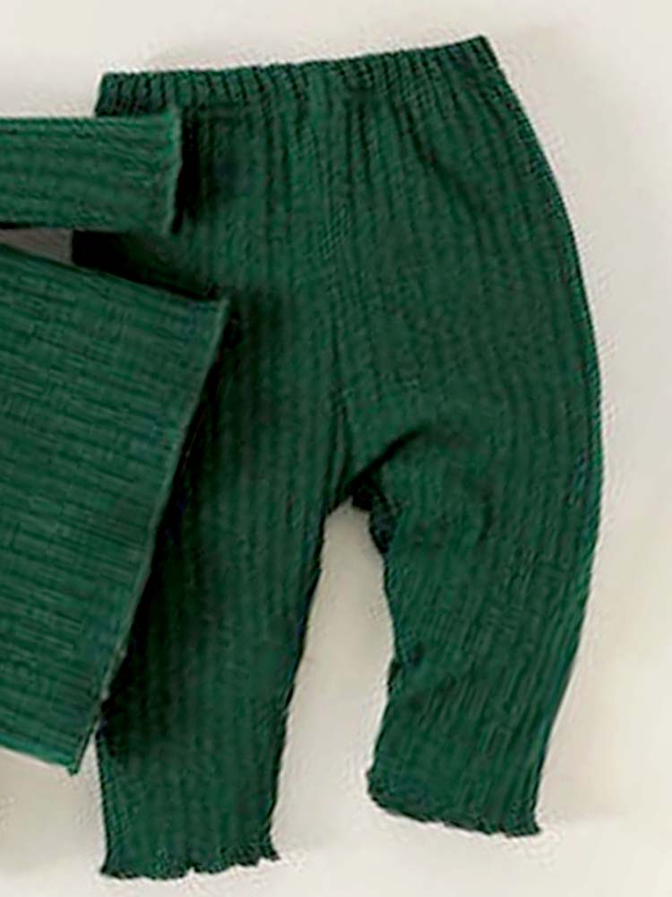 Dark Green Ribbed Top, Bottoms and Matching Hat - 3 Piece Baby Outfit - 9 to 24 Months - Stylemykid.com