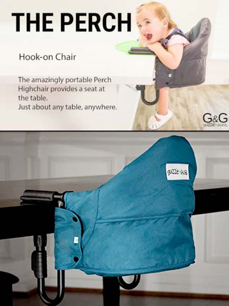 Guzzie & Guss Portable Perce High Chair - Hook On High Chair in Aqua Blue - Stylemykid.com