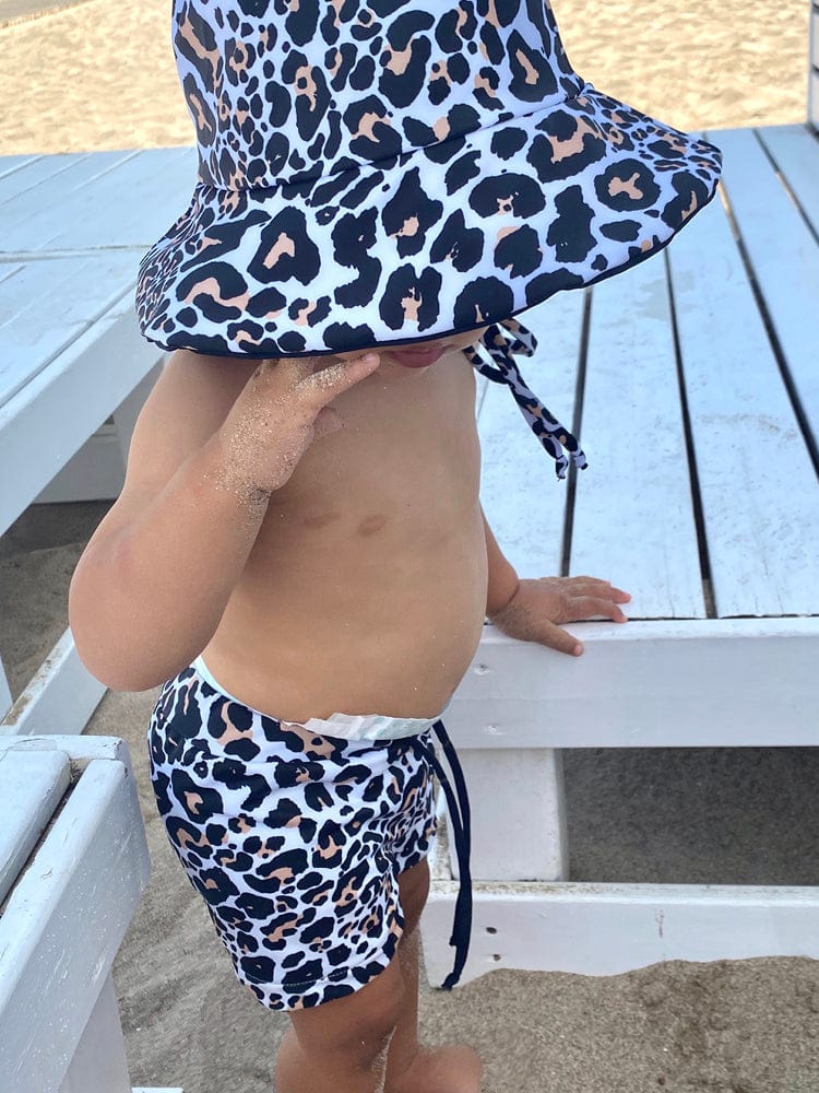 Holy She - Boys Sunny Swim Shorts in Black and White Animal Print - 1 to 6 Years - Stylemykid.com
