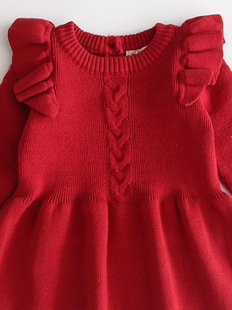 Little Girls Ruby Red Jumper Dress with Frill Design 12 to 18 months - Stylemykid.com