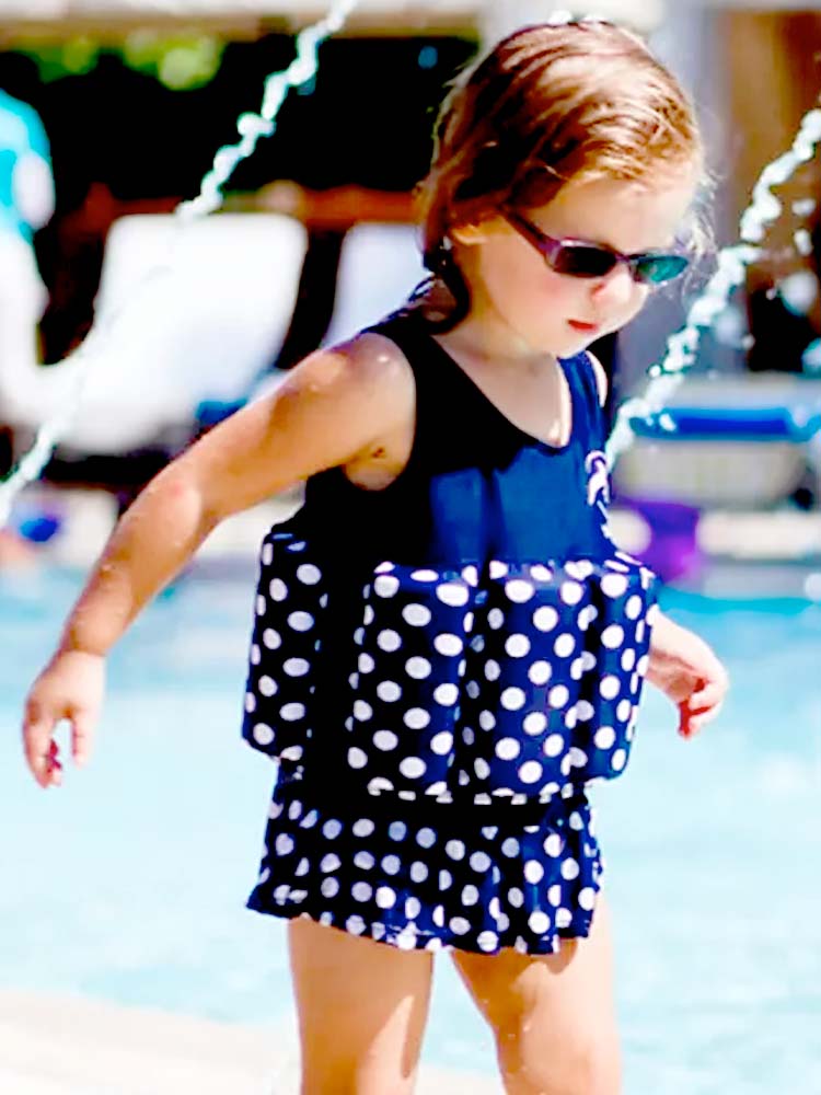 Konfidence Kids - Girls Floatsuit Buoyancy Swimsuit Navy Polka Dot - 1 to 3 Years - Stylemykid.com