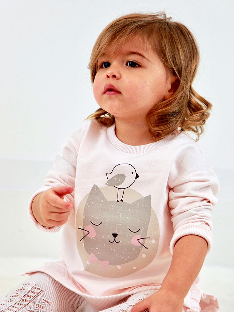 Artie - Kitty Cat Pink Frill Baby & Girls Sweatshirt - From 6 months - Stylemykid.com