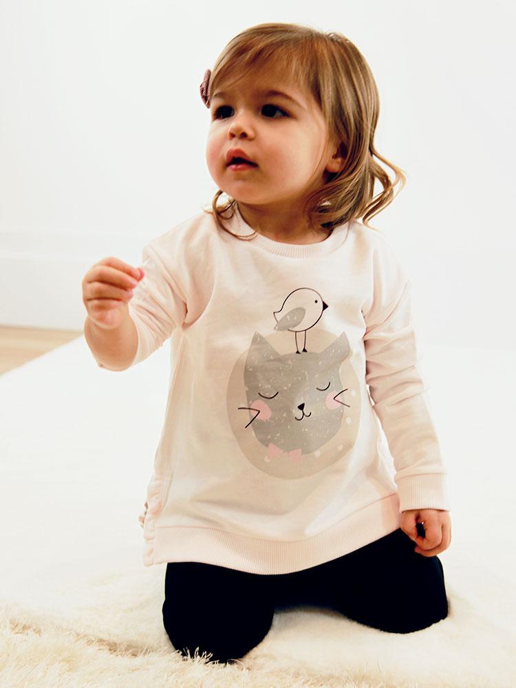 Artie - Kitty Cat Pink Frill Baby & Girls Sweatshirt - From 6 months - Stylemykid.com
