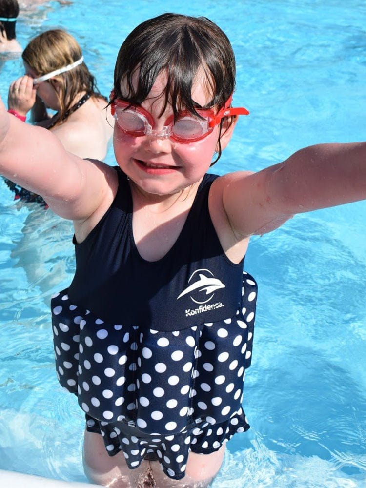 Konfidence Kids - Girls Floatsuit Buoyancy Swimsuit Navy Polka Dot - 1 to 3 Years - Stylemykid.com