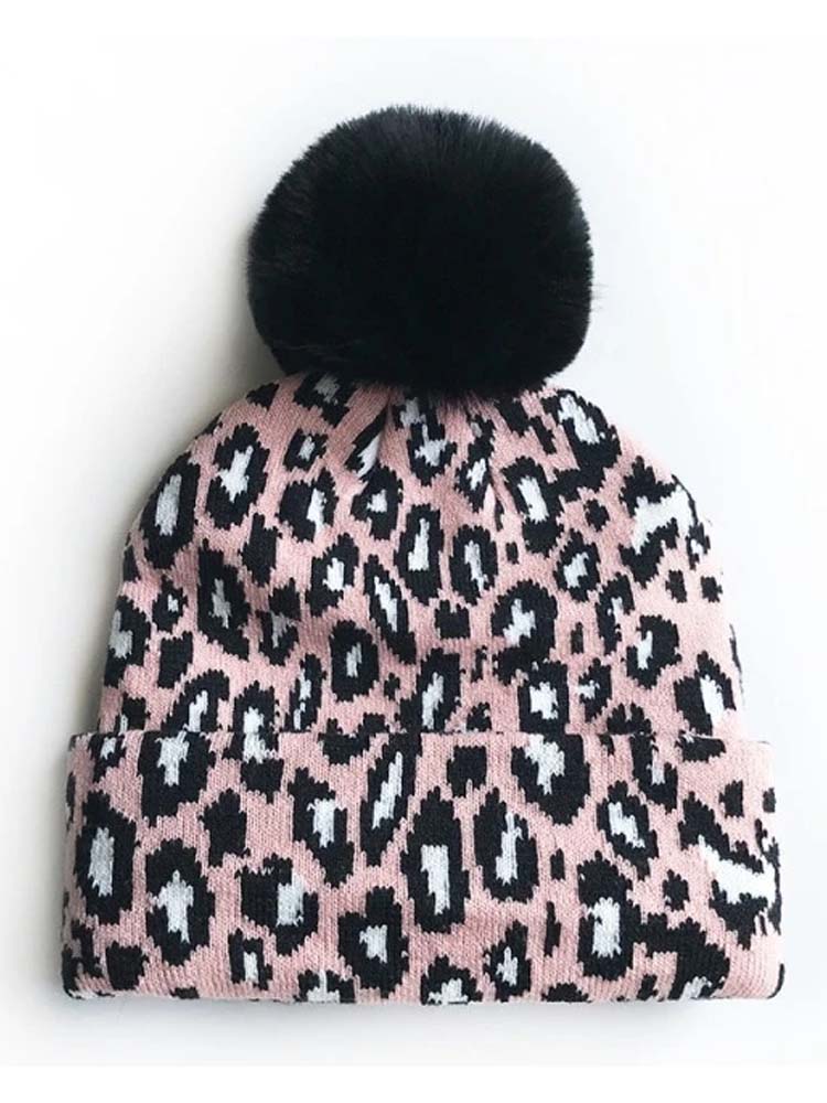 Mum & Me Matching Leopard Faux Pom Pom Hat - PINK Leopard - Pink and Black Animal Print - Stylemykid.com