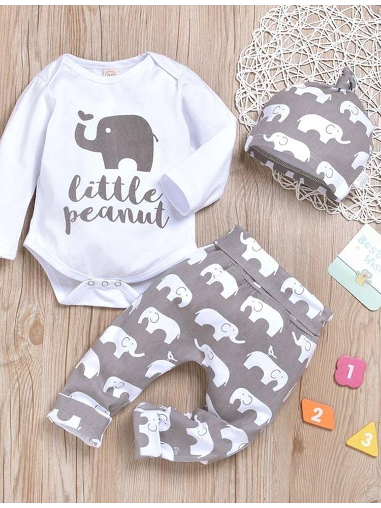 Grey & White Little Peanut 3 Piece Baby Outfit - Bodysuit, bottoms & Knotted Hat (12-18 months) - Stylemykid.com
