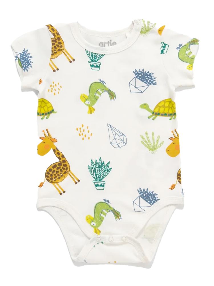 Artie - Little Zoo Animal Patterned White Short Sleeve Bodysuit 12 to 18 months - Stylemykid.com