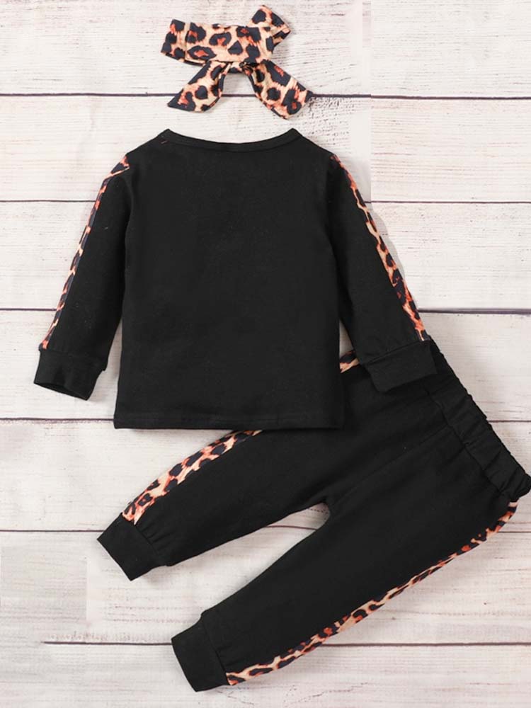 Mama's Mini - Black and Leopard Print Girls Sweatshirt Top, Joggers & Headband - 9 Months to 3 Years - Stylemykid.com