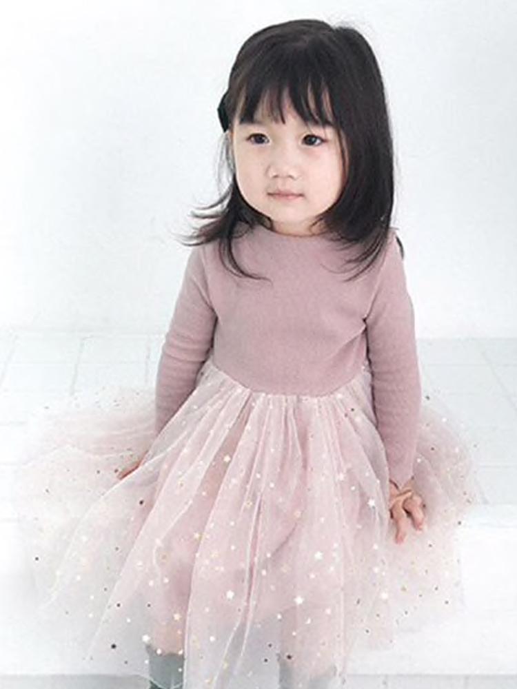 Starlight Little Girls Mink Pink Party Dress with Tulle & Gold Effects Skirt - 6M to 3Y - Stylemykid.com