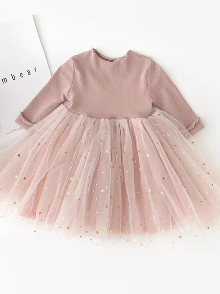 Starlight Little Girls Mink Pink Party Dress with Tulle & Gold Effects Skirt - 6M to 3Y - Stylemykid.com