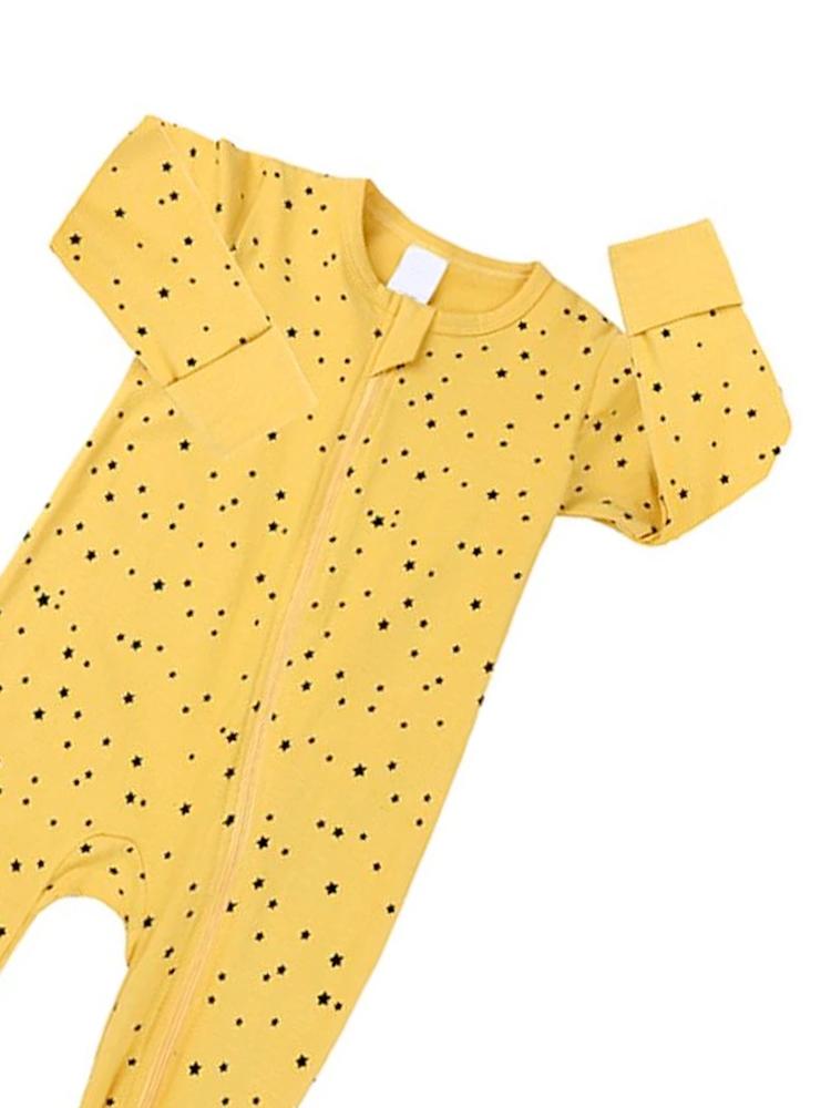 Mustard Stars Baby Zip Sleepsuit with Hand & Feet Cuffs - Stylemykid.com