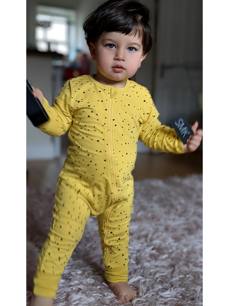 Mustard Stars Baby Zip Sleepsuit with Hand & Feet Cuffs - Stylemykid.com