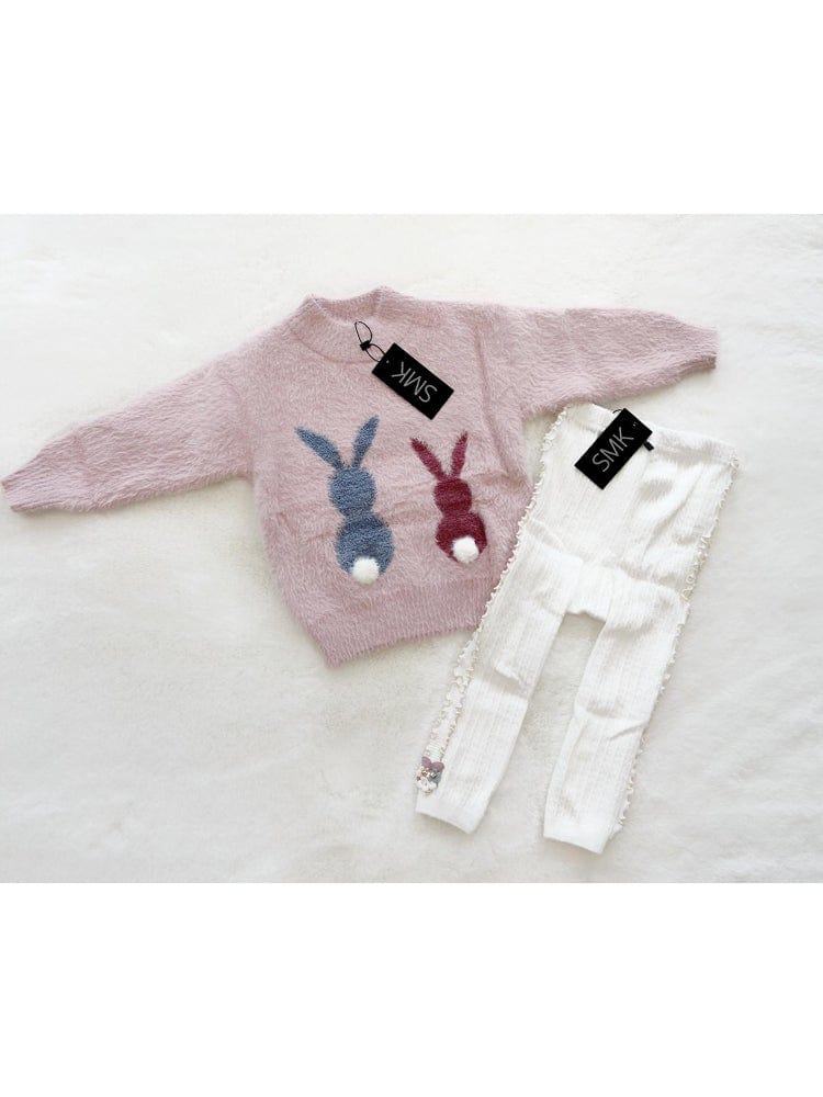 Girls Angora Fluffy Bunnies Jumper - Pink with faux fur bunny tail - Stylemykid.com