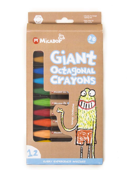 Micador jR. - Giant Crayons Octagonal Set - Box of 12 Assorted Colours - Stylemykid.com