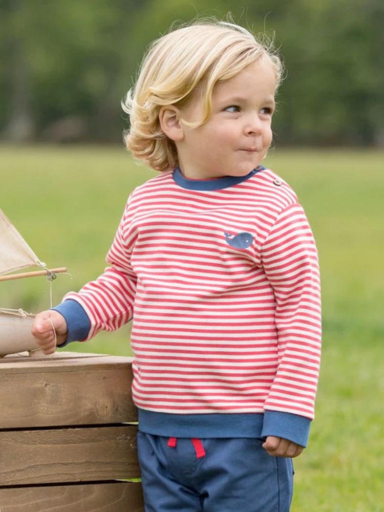 KITE Organic Red and Blue Whale Striped Sweatshirt 6-12 months - Stylemykid.com