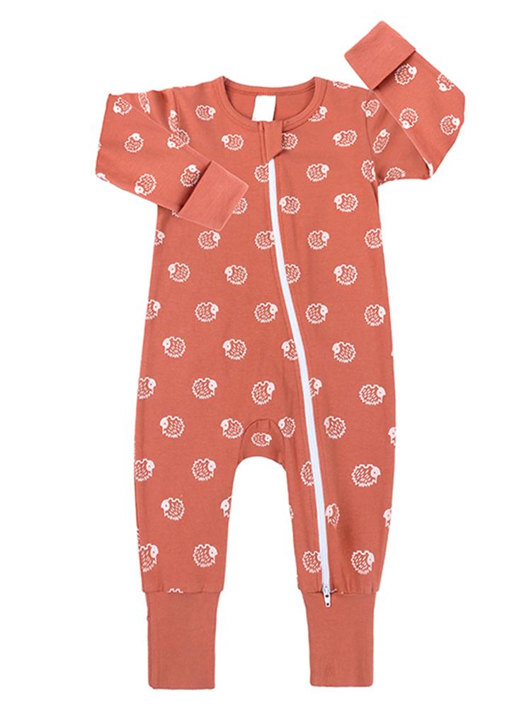 Peach Hedgehog Baby Zip Sleepsuit with Hand & Feet Cuffs (18-24M only) - Stylemykid.com