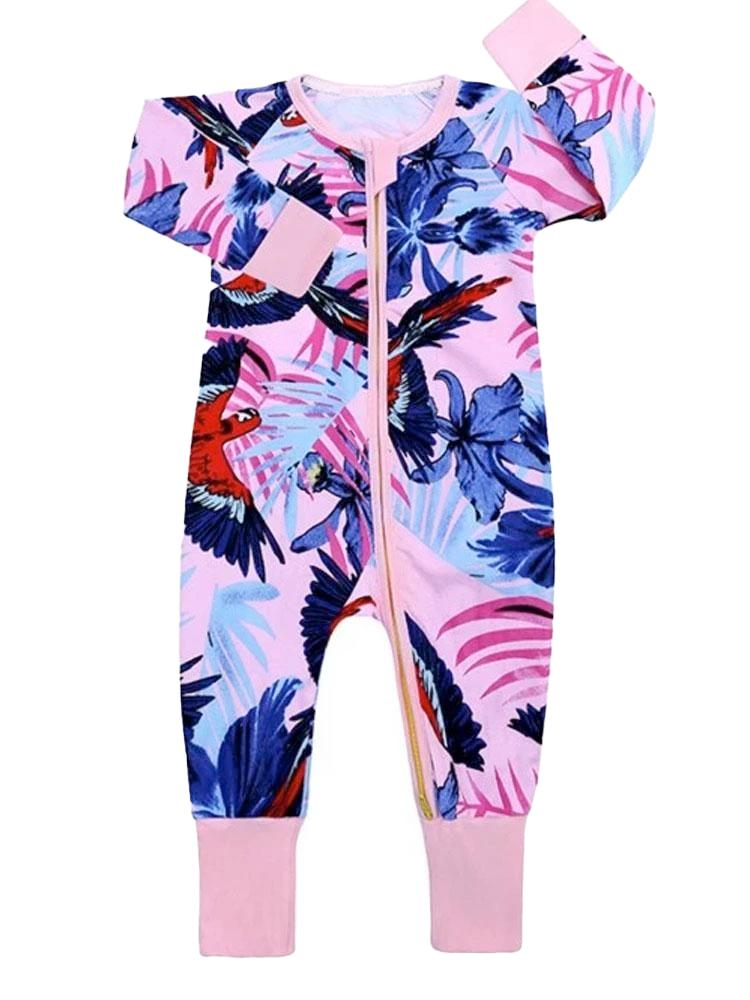 Pink Jungle Zip Sleepsuit with Hand & Feet Cuffs - Stylemykid.com