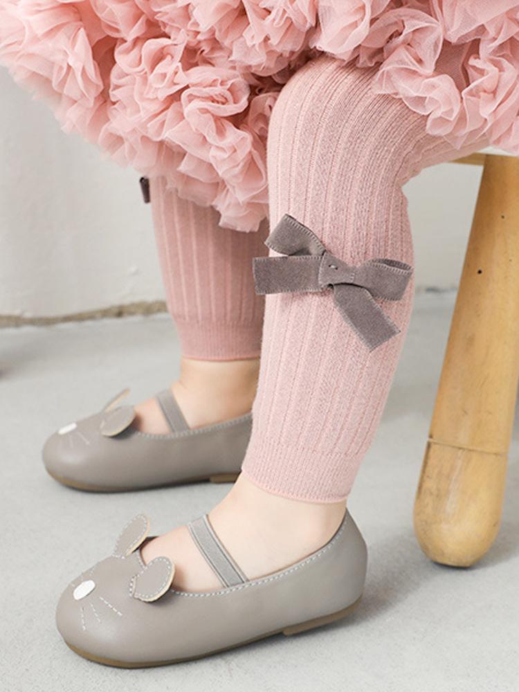 Dusky Pink Ribbon Bow Ribbed Footless Girls Tights/ Leggings - Stylemykid.com