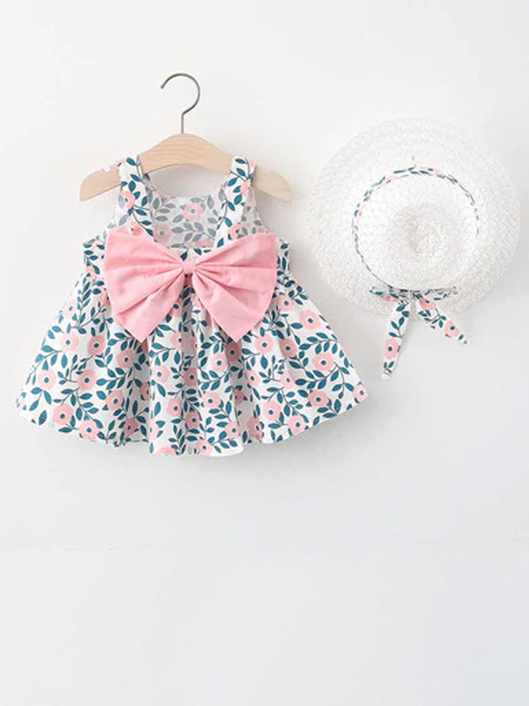 Daisy Chain Pink - Girls Pink Daisy Print Dress with Summer Hat and Bow Back - Stylemykid.com