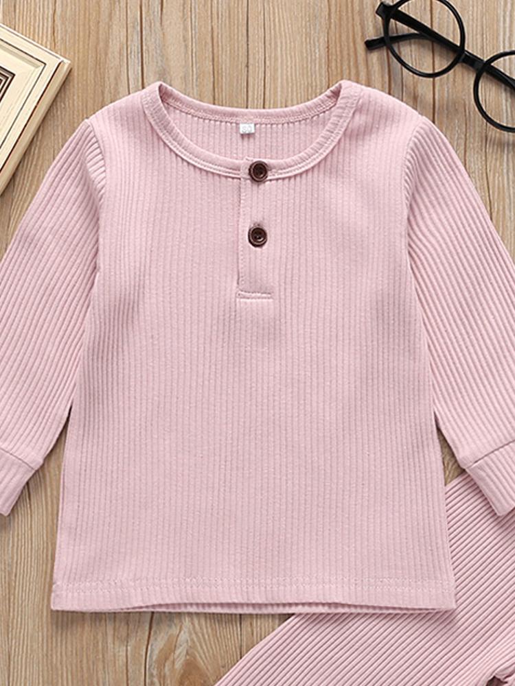 Baby Pink Matching 2 Piece Ribbed Button Top & Bottoms Lounge Outfit 6 to 9 months - Stylemykid.com