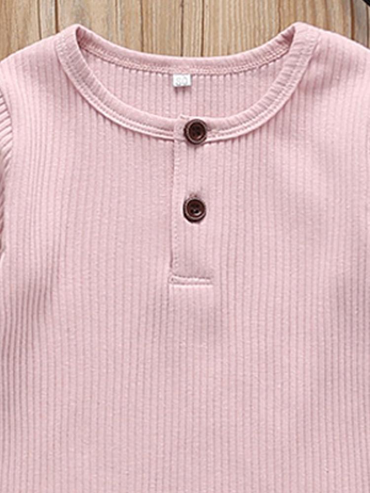 Baby Pink Matching 2 Piece Ribbed Button Top & Bottoms Lounge Outfit 6 to 9 months - Stylemykid.com