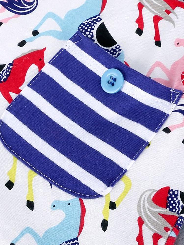 Prancing Ponies - Girls Long Sleeve Colourful Pony & White Dress with Striped Pockets - 18 months to 2 years - Stylemykid.com