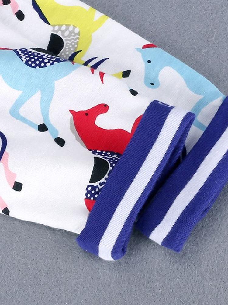 Prancing Ponies - Girls Long Sleeve Colourful Pony & White Dress with Striped Pockets - 18 months to 2 years - Stylemykid.com
