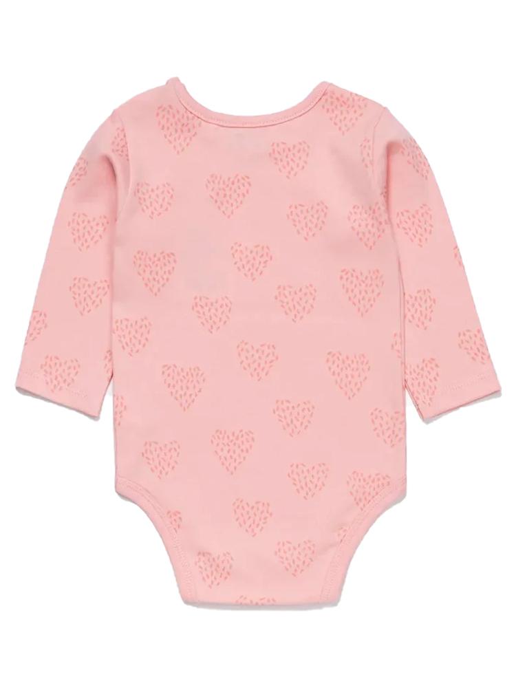 Artie - Long Sleeve Pink Baby Cotton Bodysuit - Feathered Hearts 3 to 18 months - Stylemykid.com