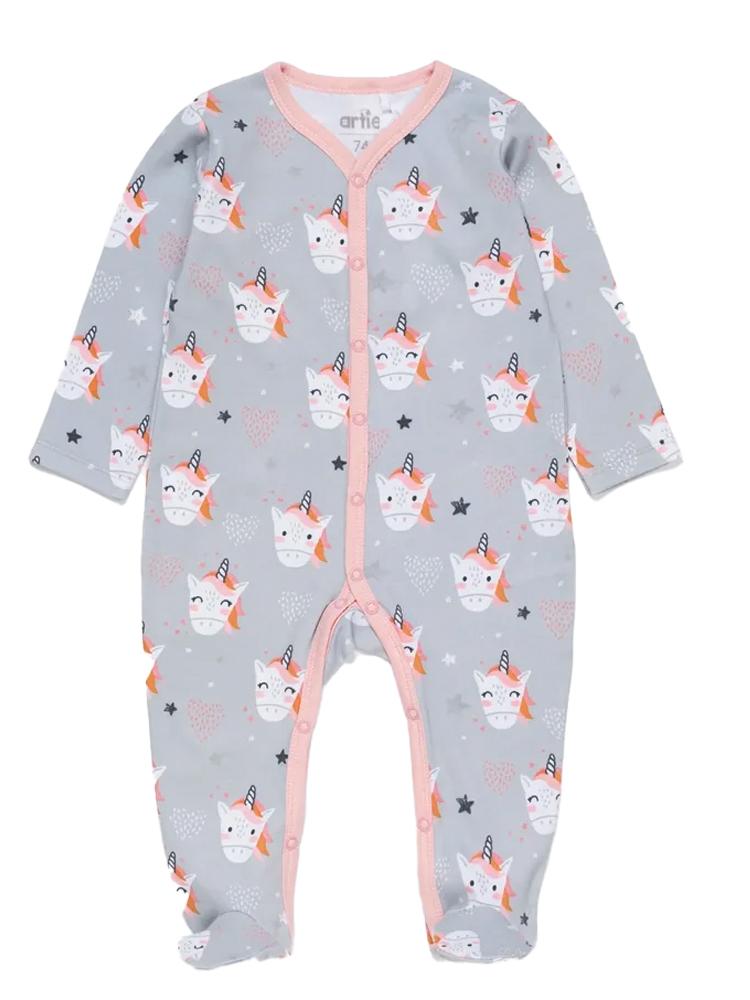 Artie - Happy Unicorn Cotton Footed Baby Sleepsuit 9 to 12 months - Stylemykid.com