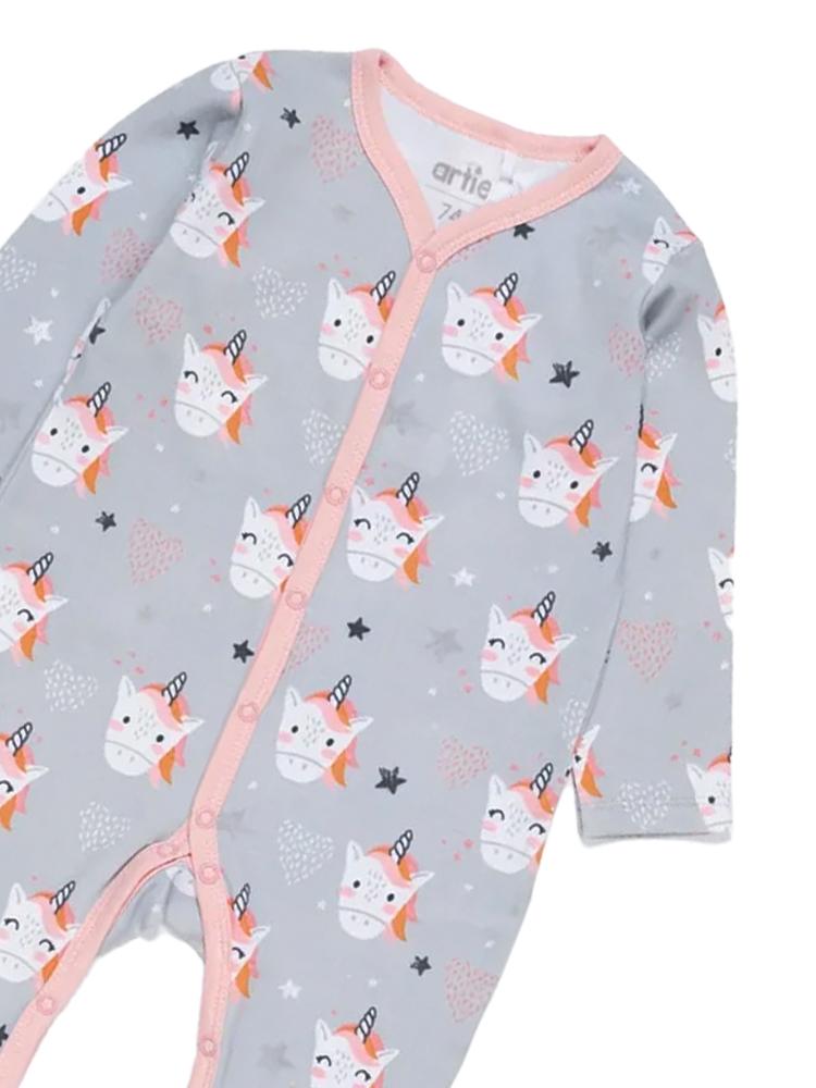 Artie - Happy Unicorn Cotton Footed Baby Sleepsuit 9 to 12 months - Stylemykid.com