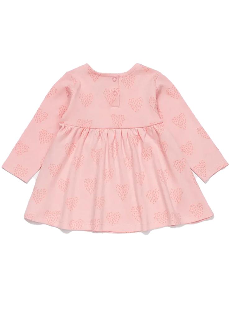 Artie - Feathered Heart Long Sleeve Pink Baby Interlock Dress 6 to 24 Months - Stylemykid.com