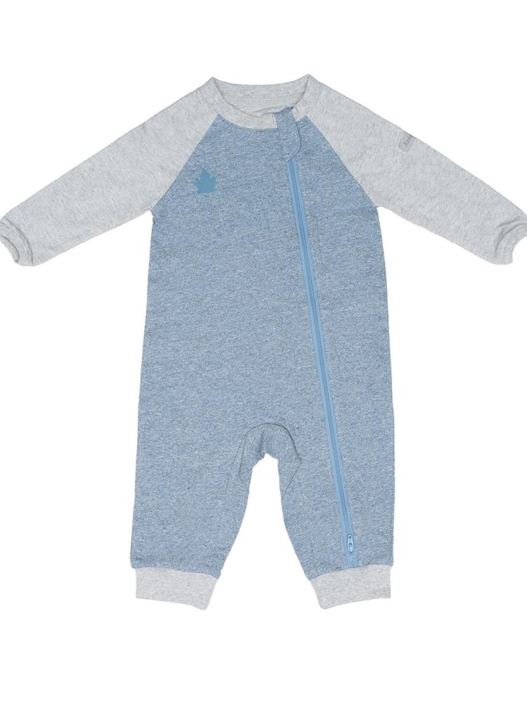 Juddlies - Organic Baby Playsuit Sleepsuit with Double Zip - Raglan Collection - Denim Blue - Stylemykid.com