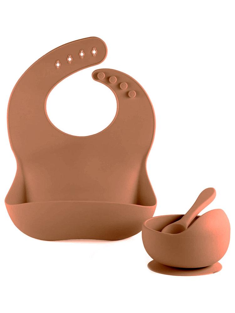 Rose Gold Bib Bowl and Spoon - Silicon Baby Bib, Food Bowl and Spoon - Stylemykid.com