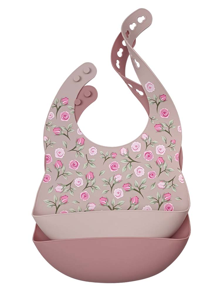 Silicone Bibs & Bowl Baby Feeding Set - Bibs X 2, Food Bowl and Spoon - Rose & Blush Pink - Stylemykid.com