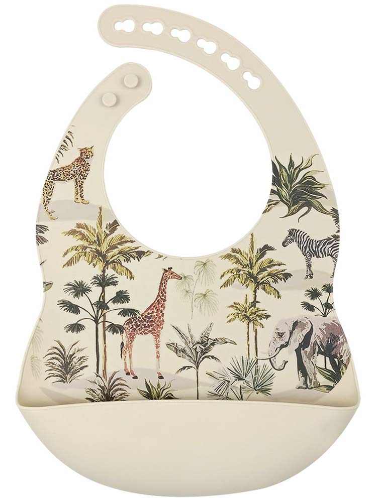 Silicone Bibs & Bowl Baby Feeding Set - Bibs X 2, Food Bowl and Spoon - Safari & Grey - Stylemykid.com