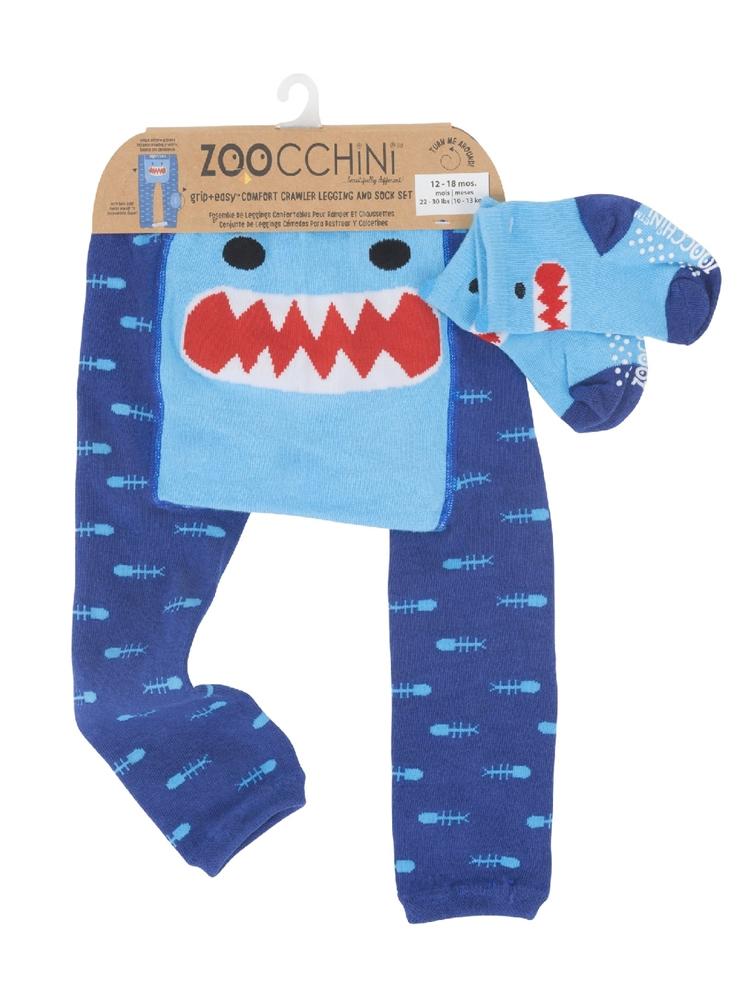 Zoocchini - Baby Leggings & Socks Set - Grip+Easy Comfort Crawlers - Sherman the Shark 12 to 18 Months - Stylemykid.com