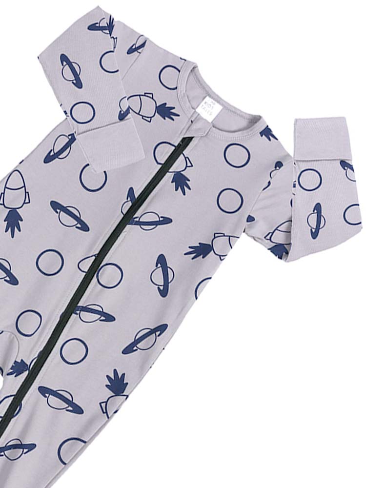 Solar System Baby Zip Sleepsuit with Hand & Feet Cuffs - Grey and Blue - Stylemykid.com