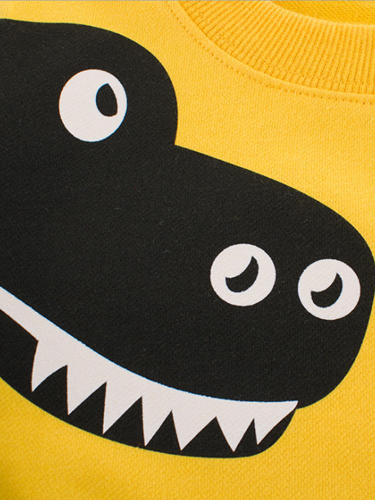 Spikes Out - Smiley T- Rex Dinosaur Boys/ Girls Sweatshirt - Yellow - Stylemykid.com