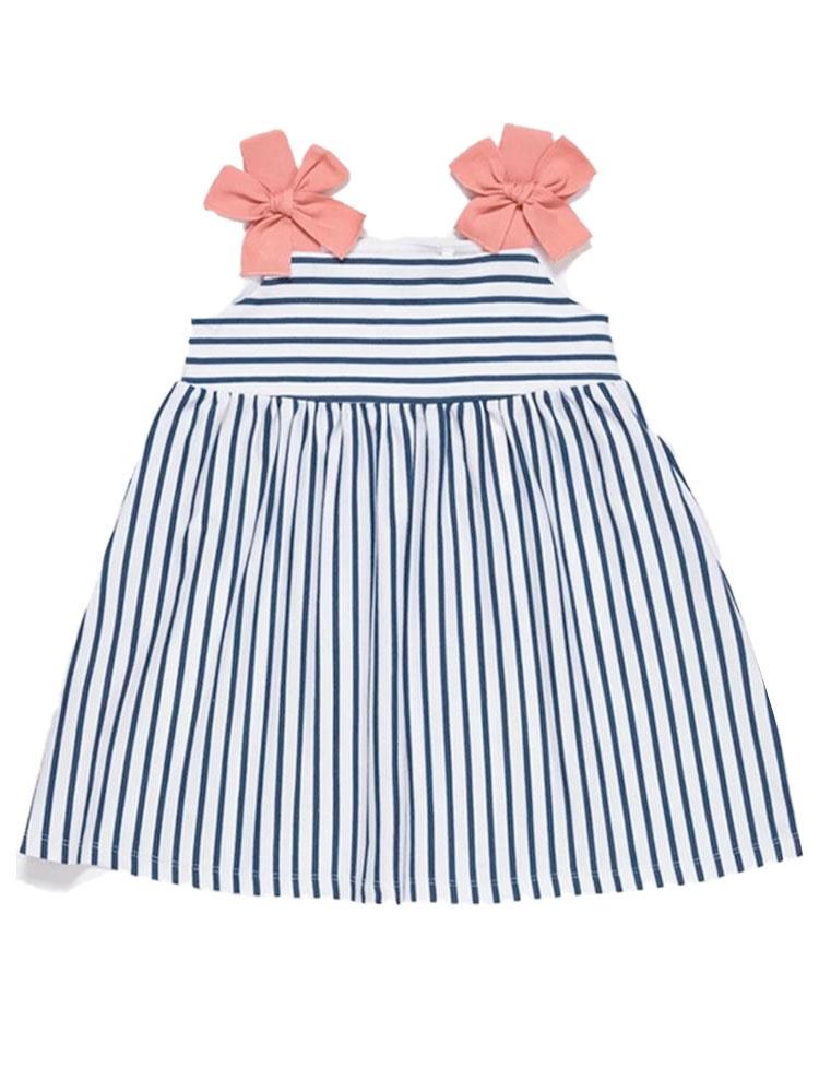 Artie - Blue and White Striped Strappy Bow Dress Baby and Girl Dress - Stylemykid.com