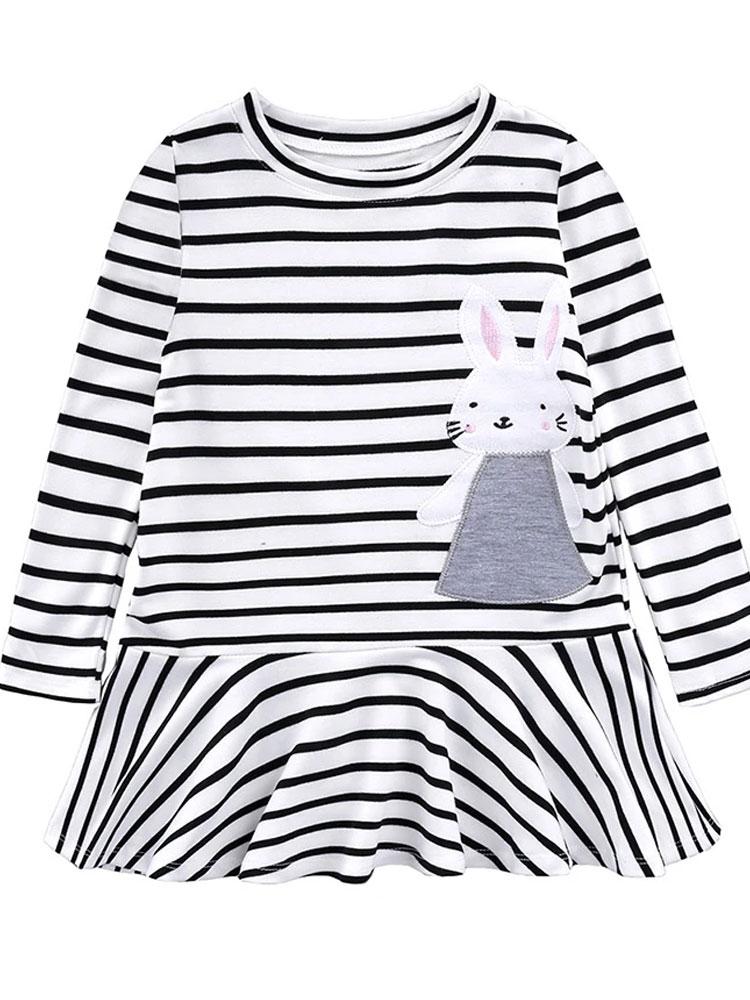 Black and White Striped Bunny Little Girls Dress 4 to 5 years - Stylemykid.com