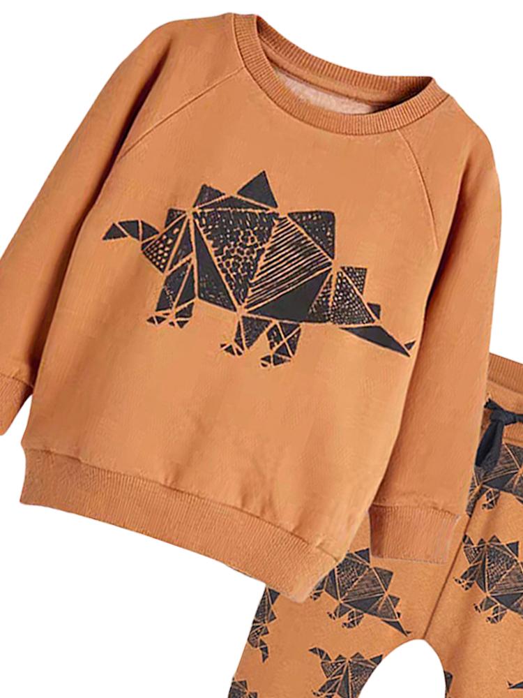 Super Stegosaurus - Dinosaur Print Boys/Girls Tan & Black Tracksuit - 2 Piece Set - Stylemykid.com