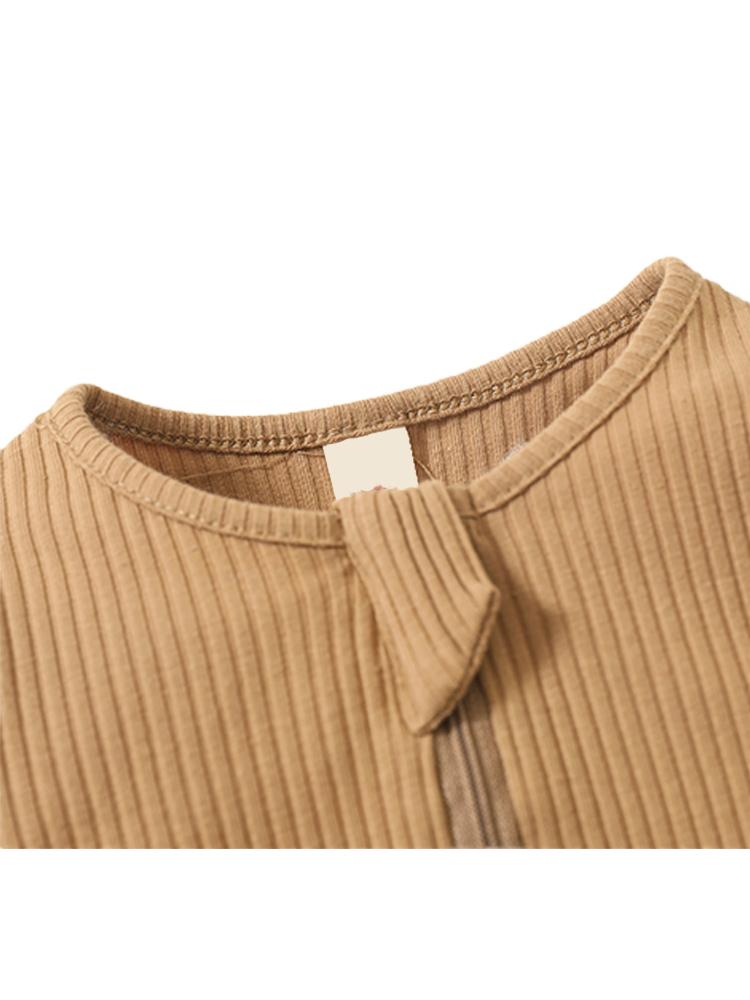 Tan Footed Ribbed Baby Zip Sleepsuit - 3-6 months - Stylemykid.com