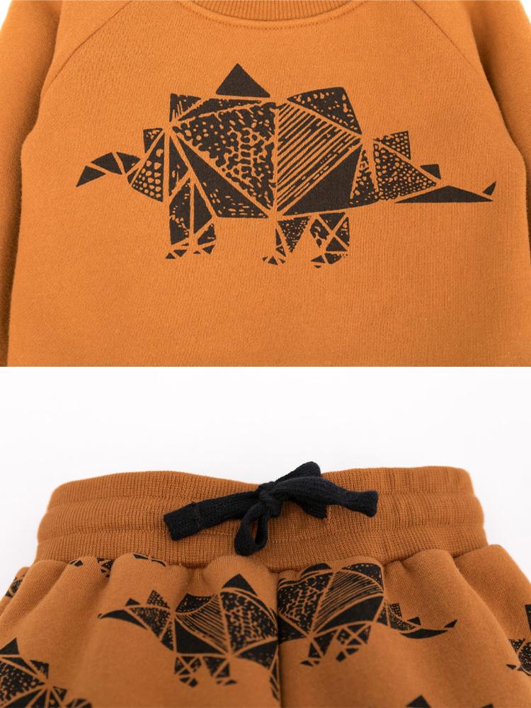 Super Stegosaurus - Dinosaur Print Boys/Girls Tan & Black Tracksuit - 2 Piece Set - Stylemykid.com