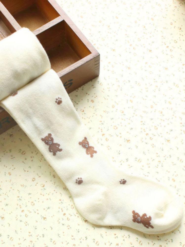 Girls Teddy Bear Tights - Cream - Stylemykid.com