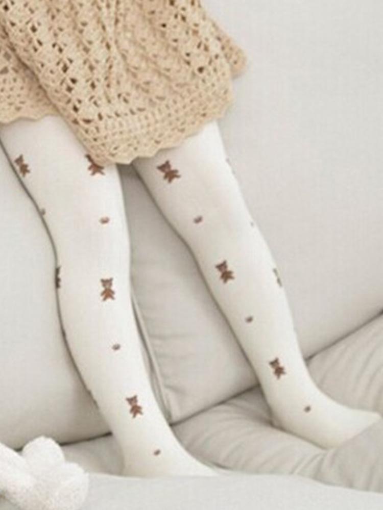 Girls Teddy Bear Tights - Cream - Stylemykid.com