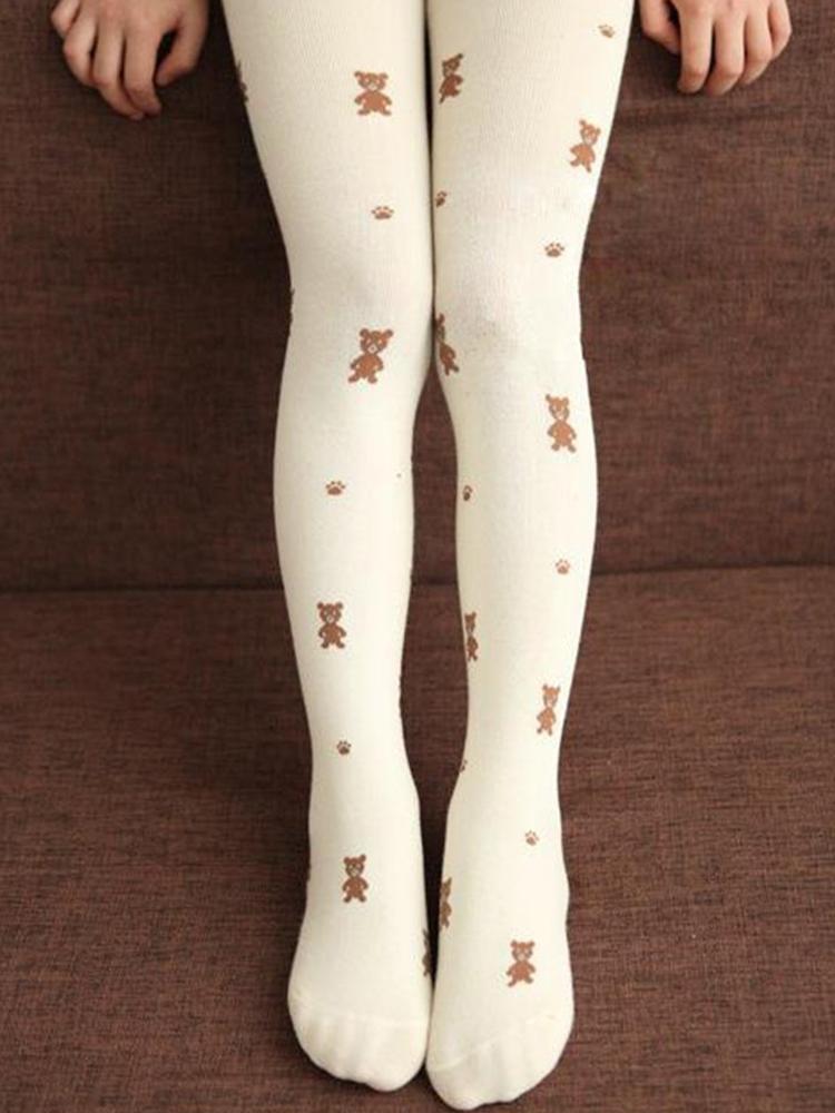 Girls Teddy Bear Tights - Cream - Stylemykid.com